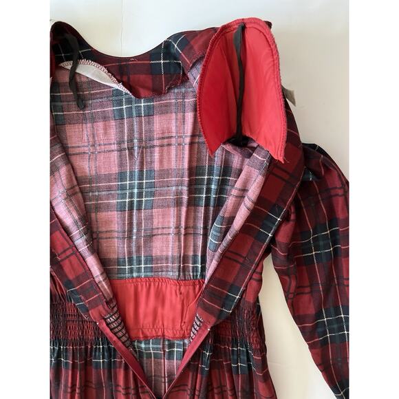Karin Stevens VTG Dress S/M Petite Red Plaid Pleated Smocked Cottagecore - Picture 11 of 13
